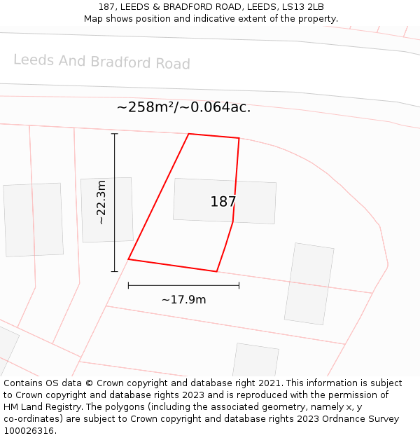 187, LEEDS & BRADFORD ROAD, LEEDS, LS13 2LB: Plot and title map