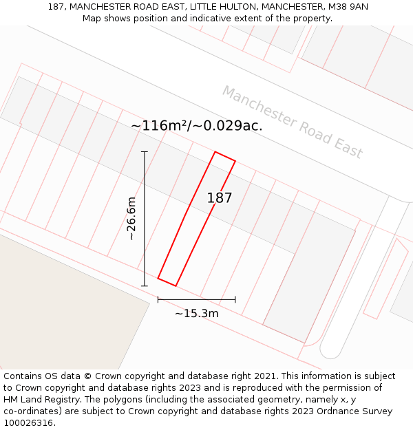 187, MANCHESTER ROAD EAST, LITTLE HULTON, MANCHESTER, M38 9AN: Plot and title map