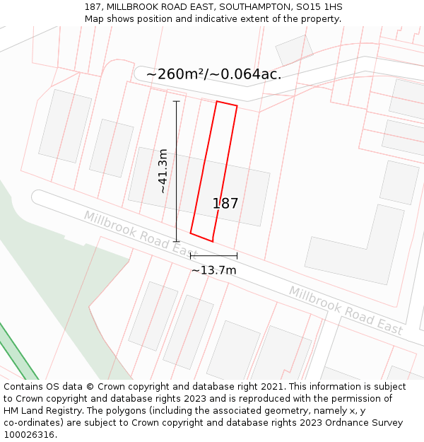 187, MILLBROOK ROAD EAST, SOUTHAMPTON, SO15 1HS: Plot and title map