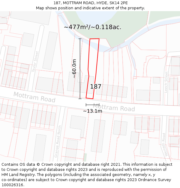 187, MOTTRAM ROAD, HYDE, SK14 2PE: Plot and title map