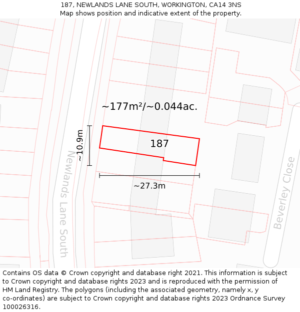 187, NEWLANDS LANE SOUTH, WORKINGTON, CA14 3NS: Plot and title map