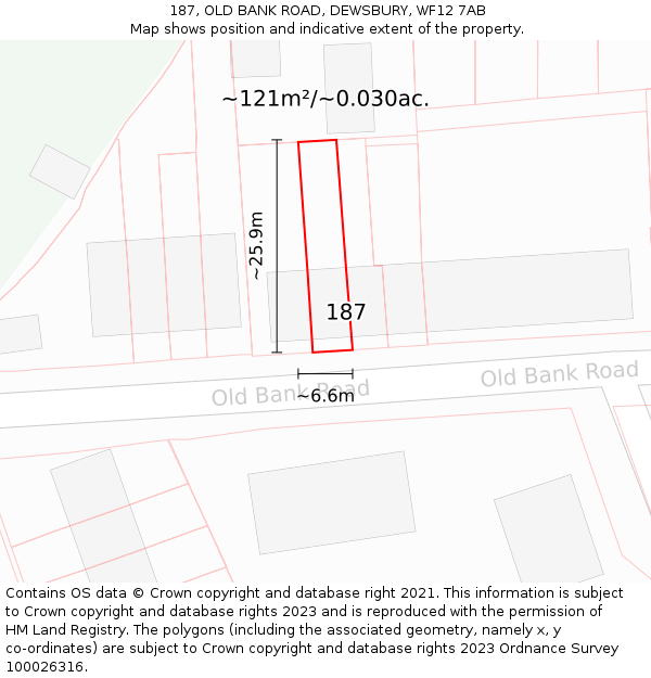 187, OLD BANK ROAD, DEWSBURY, WF12 7AB: Plot and title map