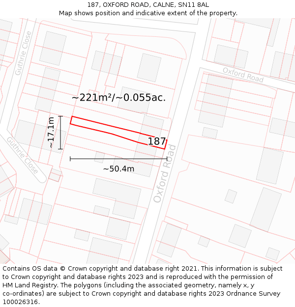 187, OXFORD ROAD, CALNE, SN11 8AL: Plot and title map