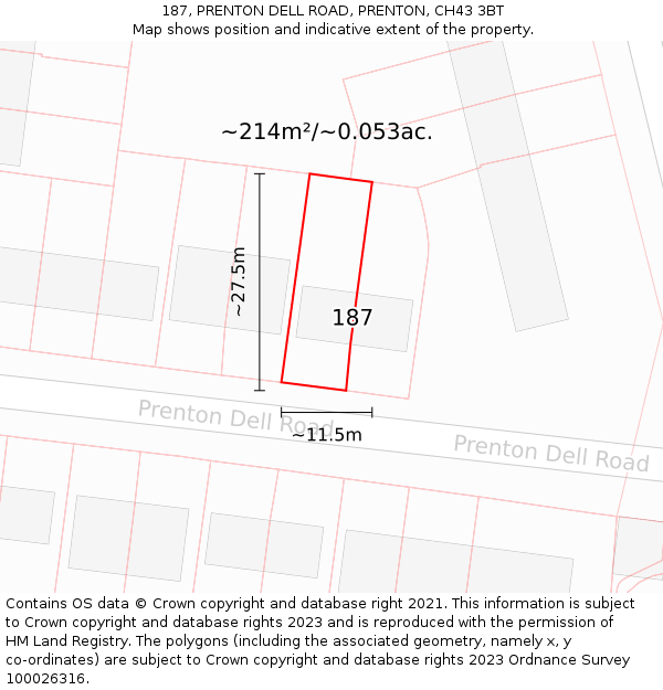 187, PRENTON DELL ROAD, PRENTON, CH43 3BT: Plot and title map