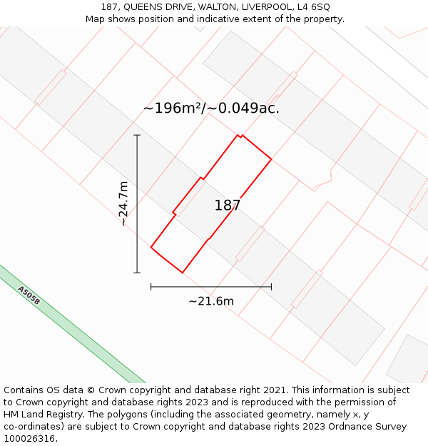 187, QUEENS DRIVE, WALTON, LIVERPOOL, L4 6SQ: Plot and title map