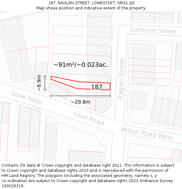 187, RAGLAN STREET, LOWESTOFT, NR32 2JX: Plot and title map