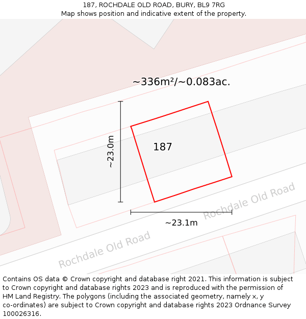 187, ROCHDALE OLD ROAD, BURY, BL9 7RG: Plot and title map
