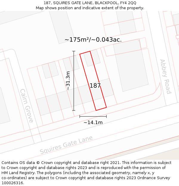 187, SQUIRES GATE LANE, BLACKPOOL, FY4 2QQ: Plot and title map