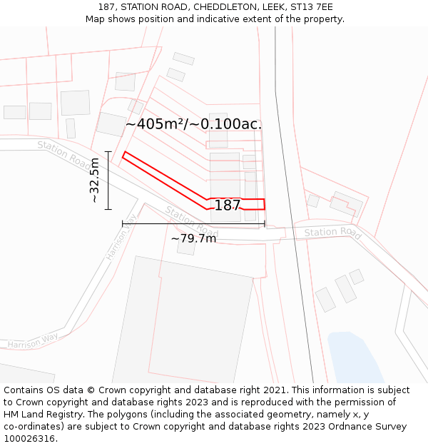 187, STATION ROAD, CHEDDLETON, LEEK, ST13 7EE: Plot and title map