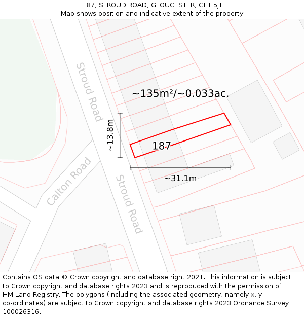 187, STROUD ROAD, GLOUCESTER, GL1 5JT: Plot and title map