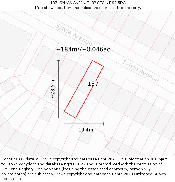 187, SYLVIA AVENUE, BRISTOL, BS3 5DA: Plot and title map