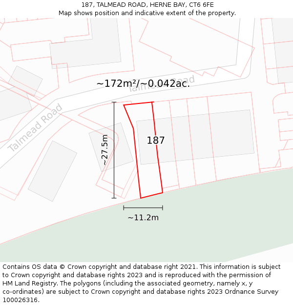 187, TALMEAD ROAD, HERNE BAY, CT6 6FE: Plot and title map
