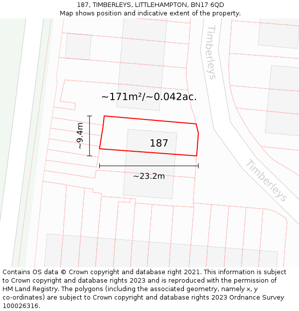 187, TIMBERLEYS, LITTLEHAMPTON, BN17 6QD: Plot and title map