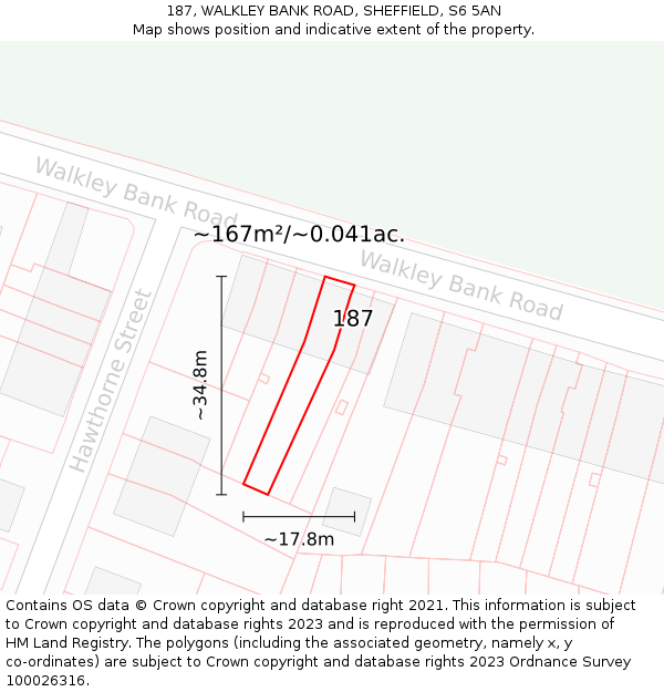 187, WALKLEY BANK ROAD, SHEFFIELD, S6 5AN: Plot and title map