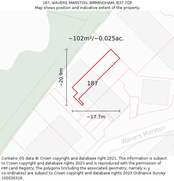 187, WAVERS MARSTON, BIRMINGHAM, B37 7GP: Plot and title map