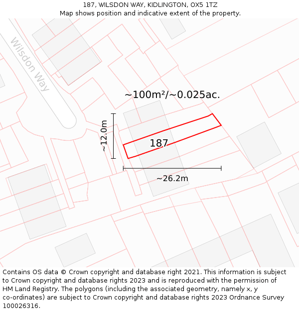 187, WILSDON WAY, KIDLINGTON, OX5 1TZ: Plot and title map