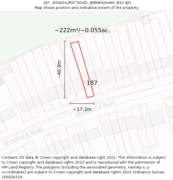 187, WYNDHURST ROAD, BIRMINGHAM, B33 9JN: Plot and title map