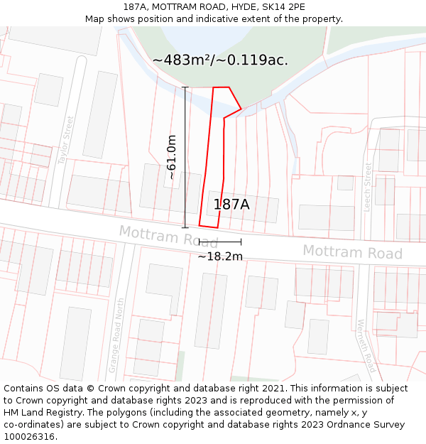 187A, MOTTRAM ROAD, HYDE, SK14 2PE: Plot and title map