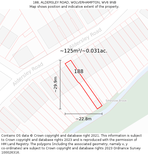 188, ALDERSLEY ROAD, WOLVERHAMPTON, WV6 9NB: Plot and title map