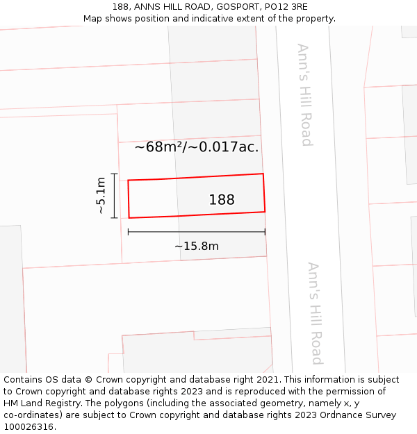 188, ANNS HILL ROAD, GOSPORT, PO12 3RE: Plot and title map