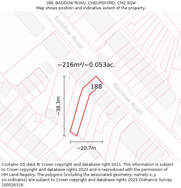 188, BADDOW ROAD, CHELMSFORD, CM2 9QW: Plot and title map