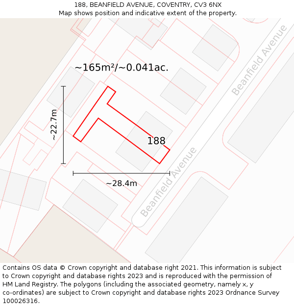 188, BEANFIELD AVENUE, COVENTRY, CV3 6NX: Plot and title map