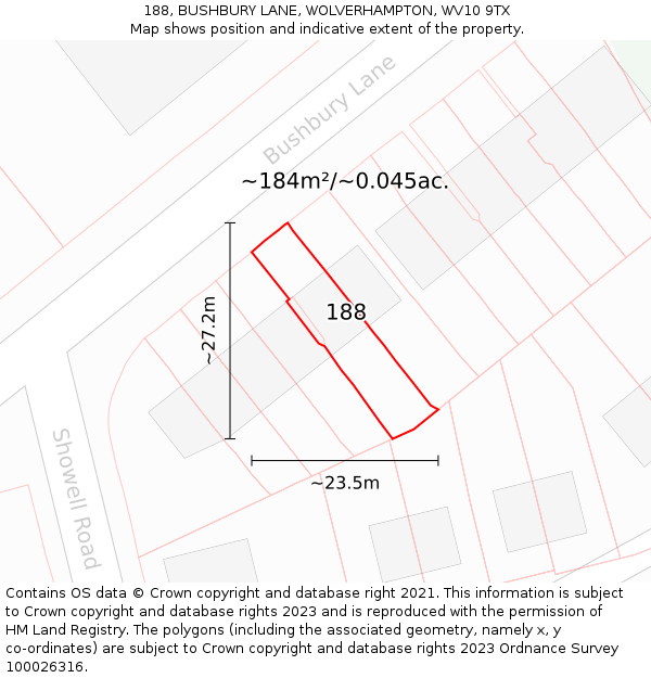 188, BUSHBURY LANE, WOLVERHAMPTON, WV10 9TX: Plot and title map