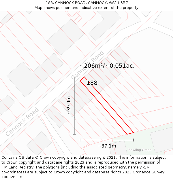 188, CANNOCK ROAD, CANNOCK, WS11 5BZ: Plot and title map