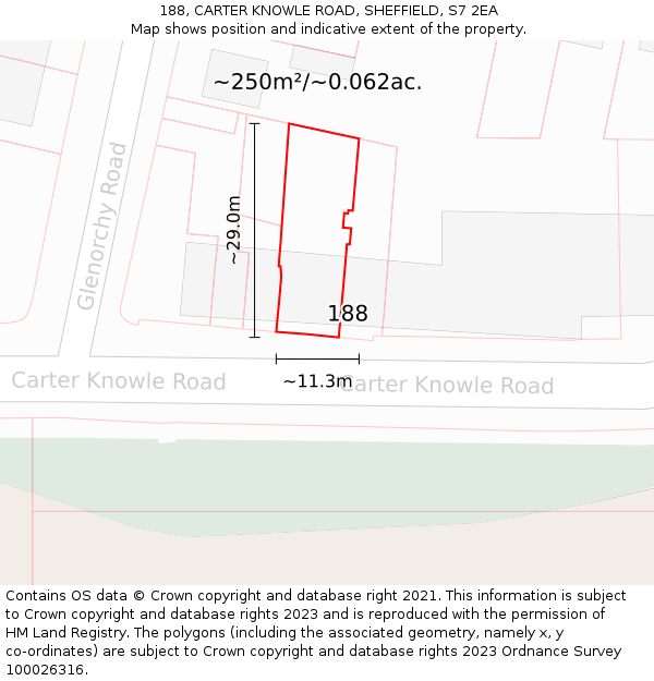 188, CARTER KNOWLE ROAD, SHEFFIELD, S7 2EA: Plot and title map
