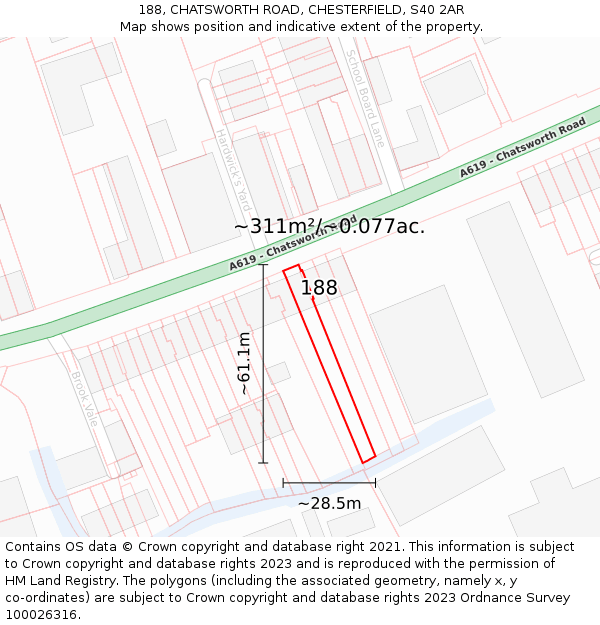 188, CHATSWORTH ROAD, CHESTERFIELD, S40 2AR: Plot and title map