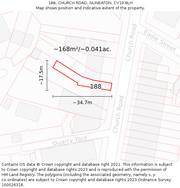 188, CHURCH ROAD, NUNEATON, CV10 8LH: Plot and title map