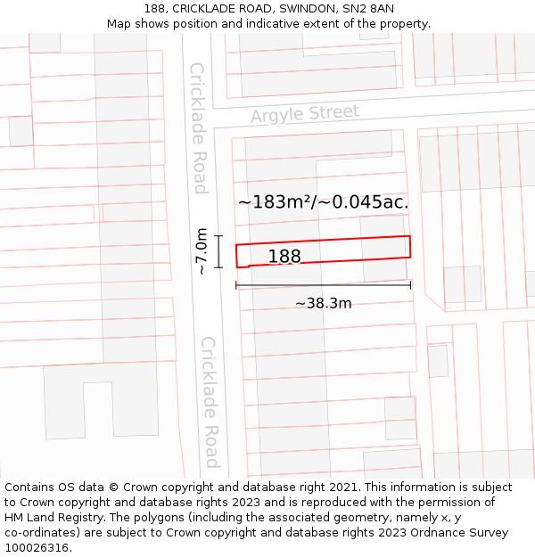 188, CRICKLADE ROAD, SWINDON, SN2 8AN: Plot and title map