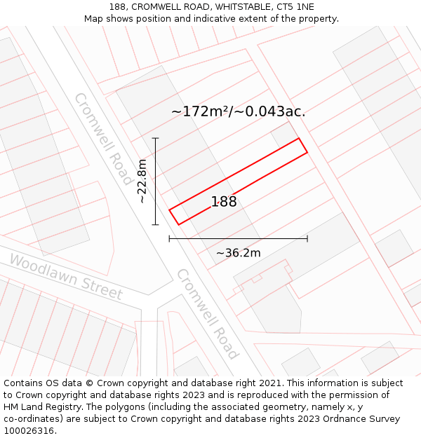 188, CROMWELL ROAD, WHITSTABLE, CT5 1NE: Plot and title map