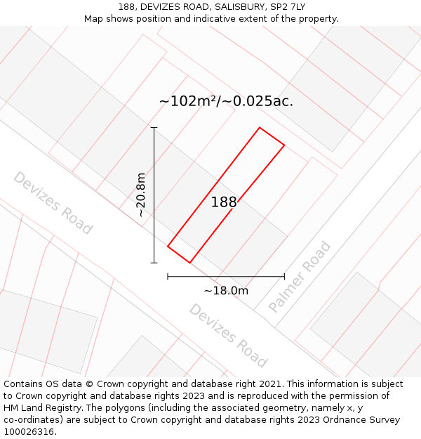 188, DEVIZES ROAD, SALISBURY, SP2 7LY: Plot and title map