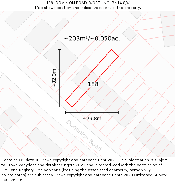 188, DOMINION ROAD, WORTHING, BN14 8JW: Plot and title map