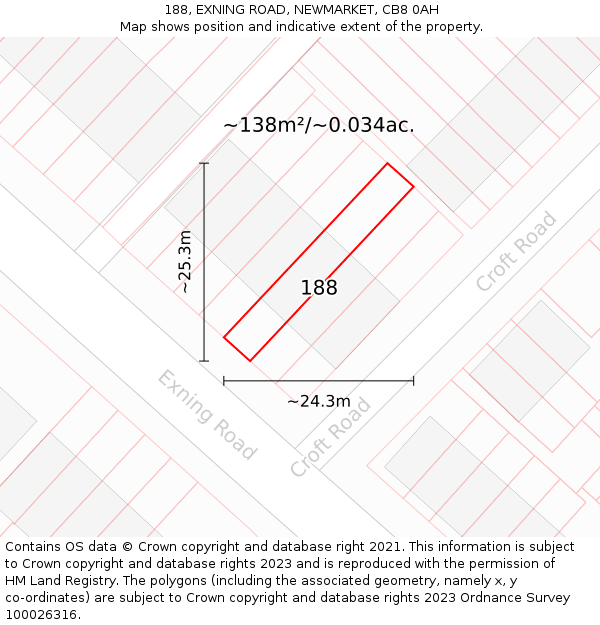 188, EXNING ROAD, NEWMARKET, CB8 0AH: Plot and title map