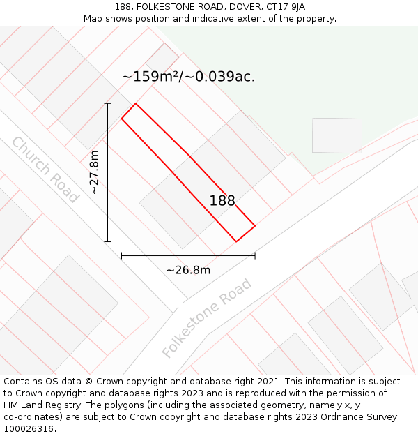 188, FOLKESTONE ROAD, DOVER, CT17 9JA: Plot and title map