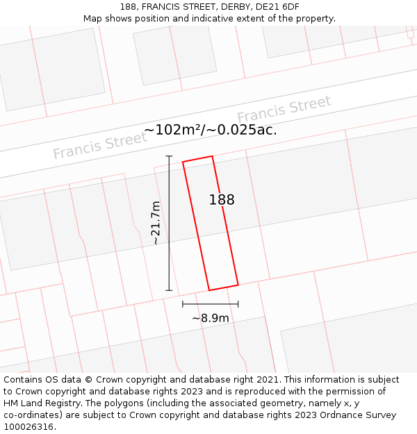 188, FRANCIS STREET, DERBY, DE21 6DF: Plot and title map