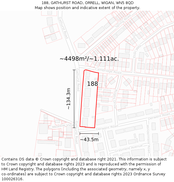188, GATHURST ROAD, ORRELL, WIGAN, WN5 8QD: Plot and title map