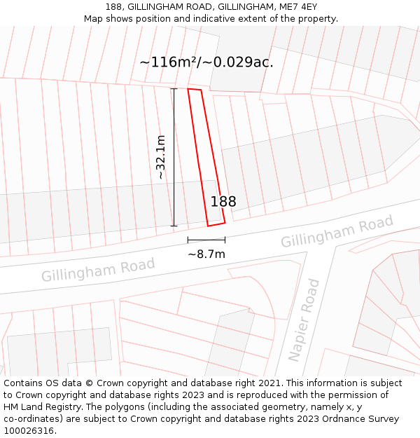 188, GILLINGHAM ROAD, GILLINGHAM, ME7 4EY: Plot and title map