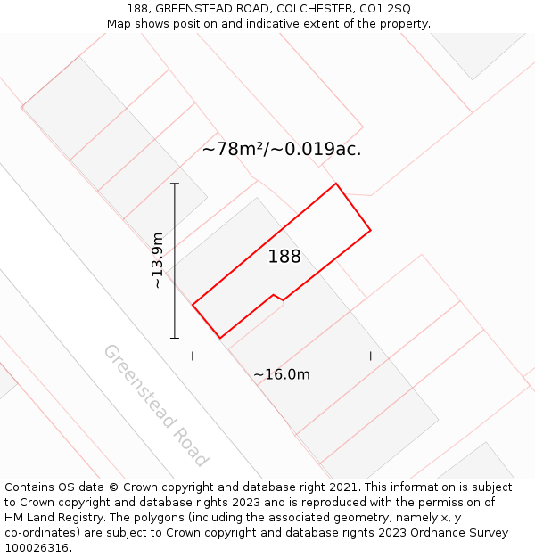188, GREENSTEAD ROAD, COLCHESTER, CO1 2SQ: Plot and title map