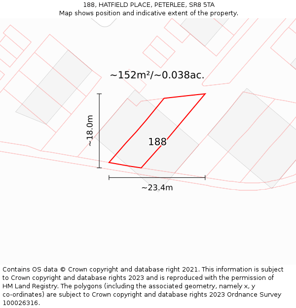 188, HATFIELD PLACE, PETERLEE, SR8 5TA: Plot and title map