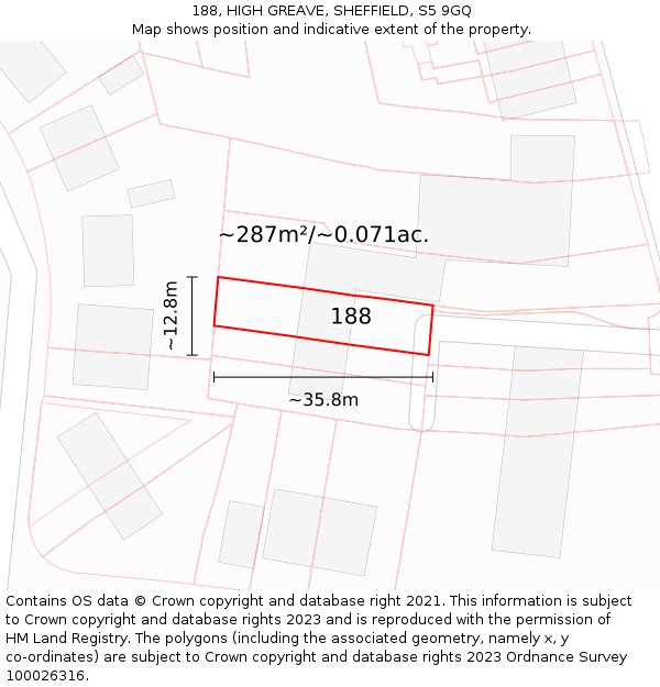 188, HIGH GREAVE, SHEFFIELD, S5 9GQ: Plot and title map
