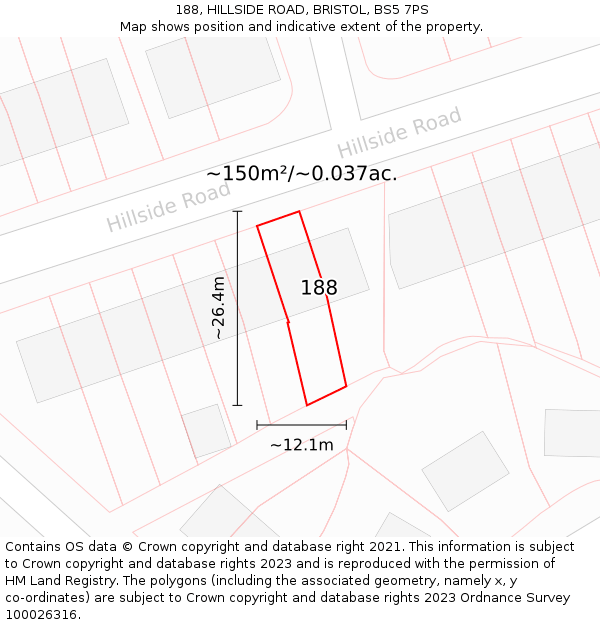 188, HILLSIDE ROAD, BRISTOL, BS5 7PS: Plot and title map