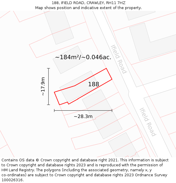 188, IFIELD ROAD, CRAWLEY, RH11 7HZ: Plot and title map