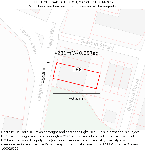 188, LEIGH ROAD, ATHERTON, MANCHESTER, M46 0PJ: Plot and title map
