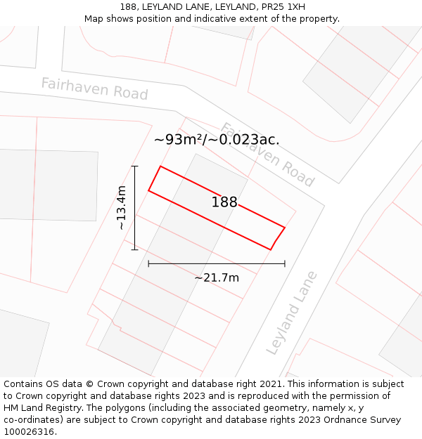 188, LEYLAND LANE, LEYLAND, PR25 1XH: Plot and title map
