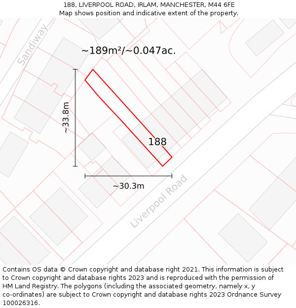 188, LIVERPOOL ROAD, IRLAM, MANCHESTER, M44 6FE: Plot and title map