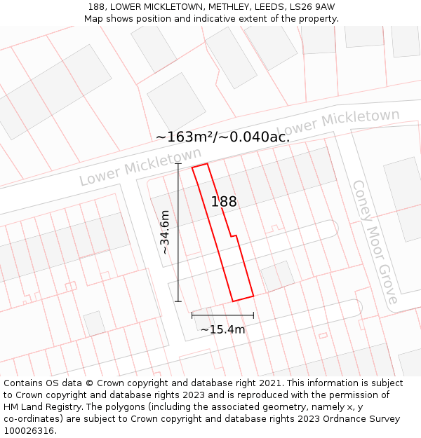 188, LOWER MICKLETOWN, METHLEY, LEEDS, LS26 9AW: Plot and title map