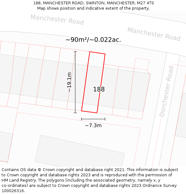 188, MANCHESTER ROAD, SWINTON, MANCHESTER, M27 4TS: Plot and title map